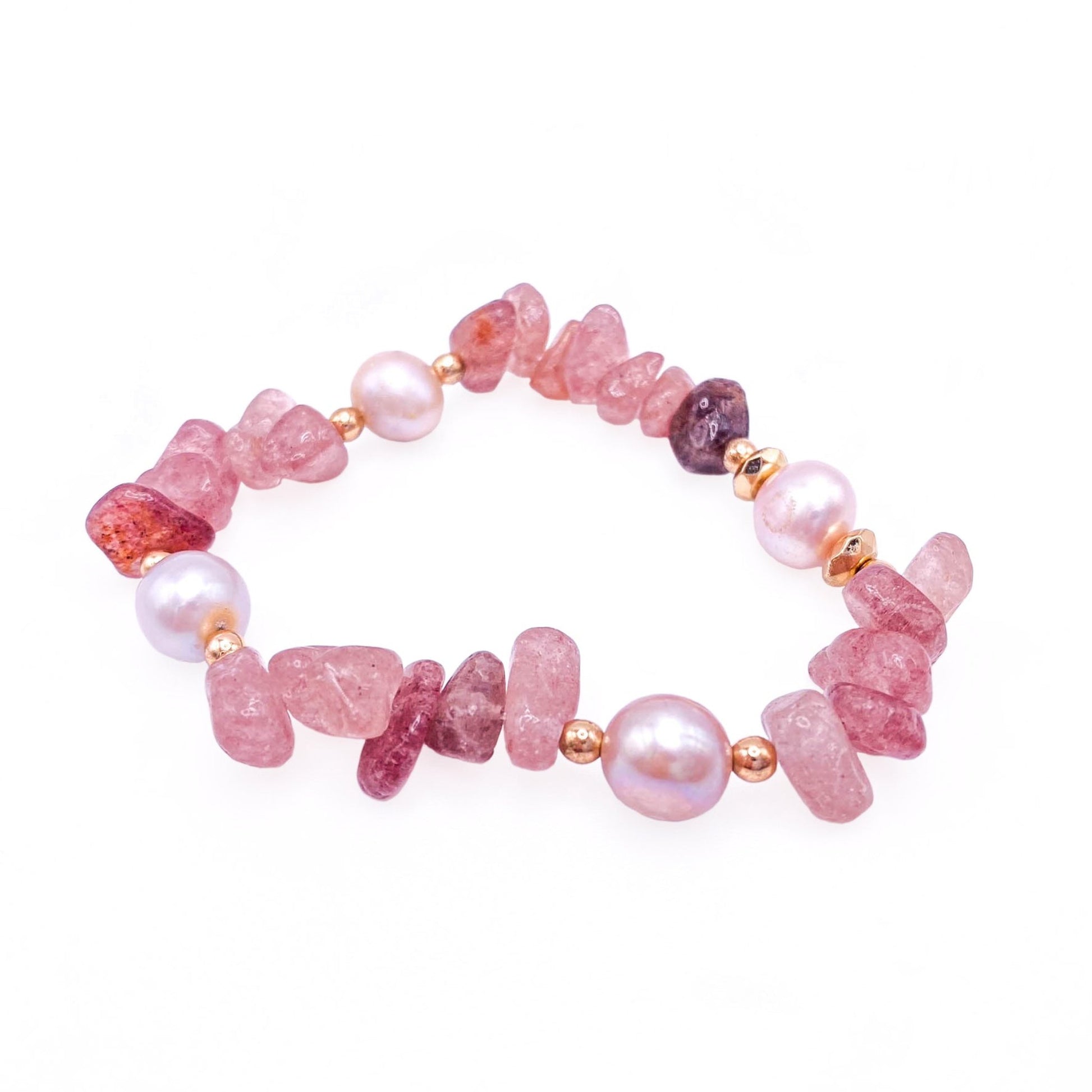 Pink quartz pearl stretch bracelet