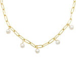 Freshwater pearl gold paperclip necklace