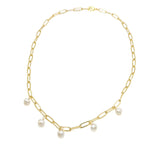 Freshwater pearl gold paperclip necklace