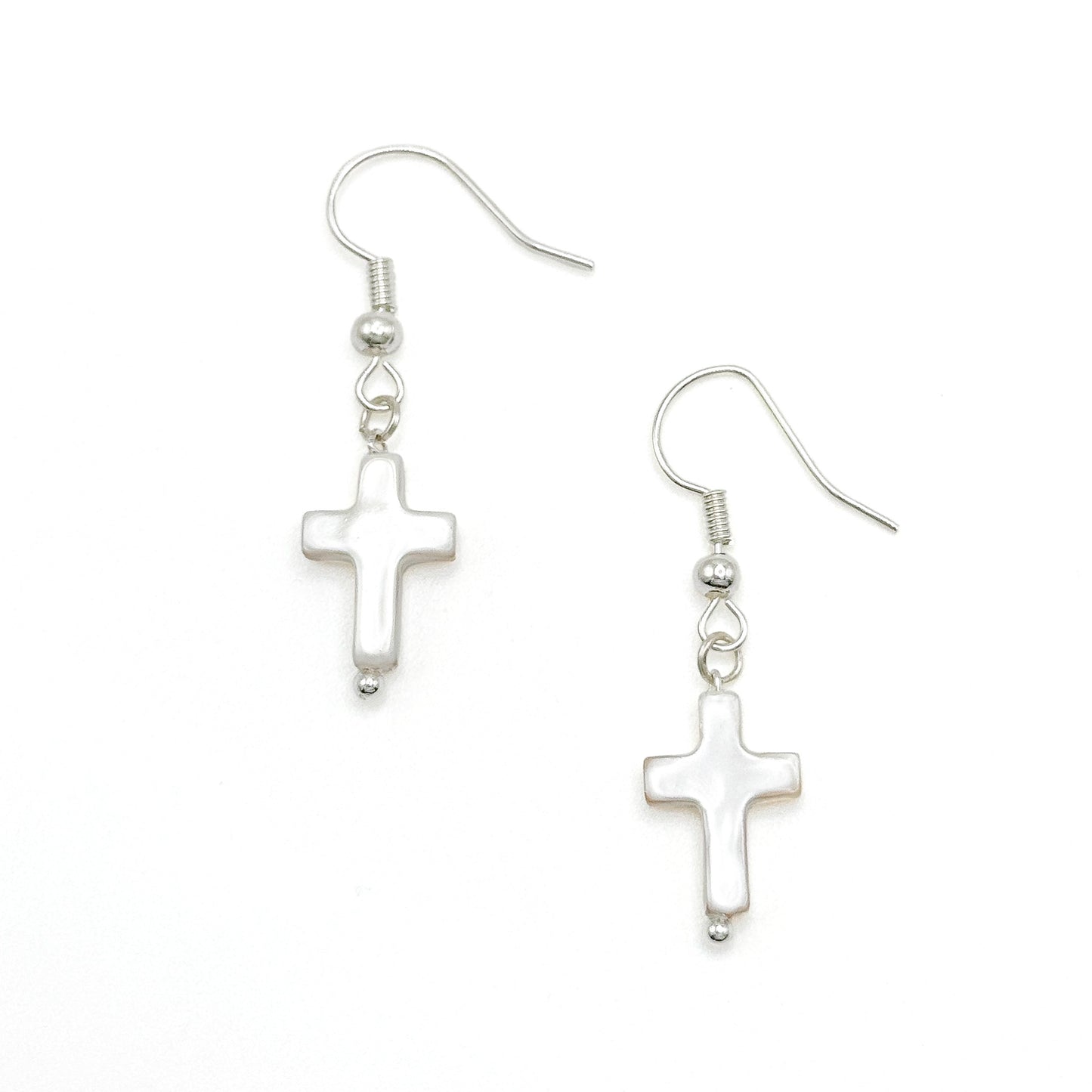 Mother of pearl silver cross earrings