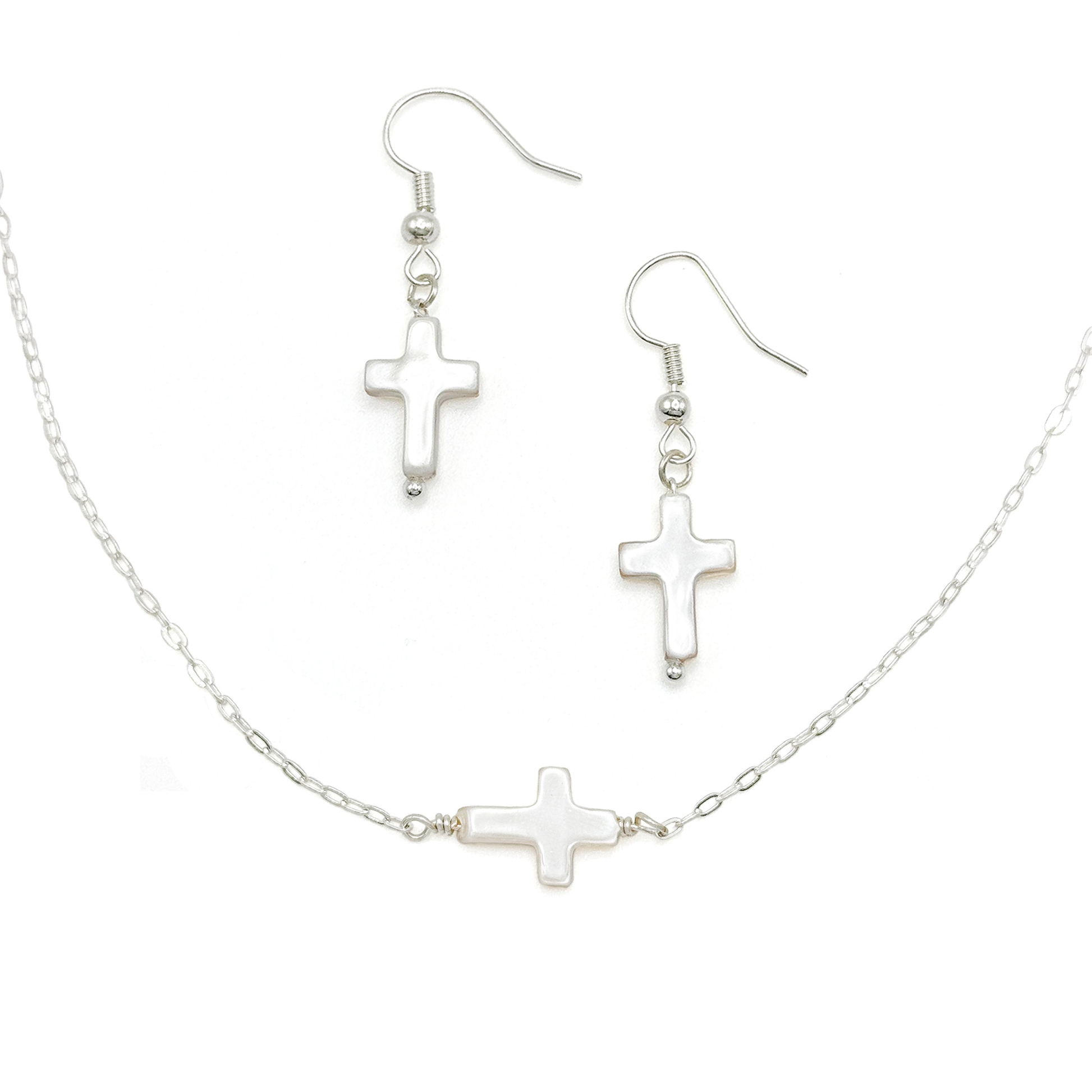 Mother of pearl cross silver jewelry