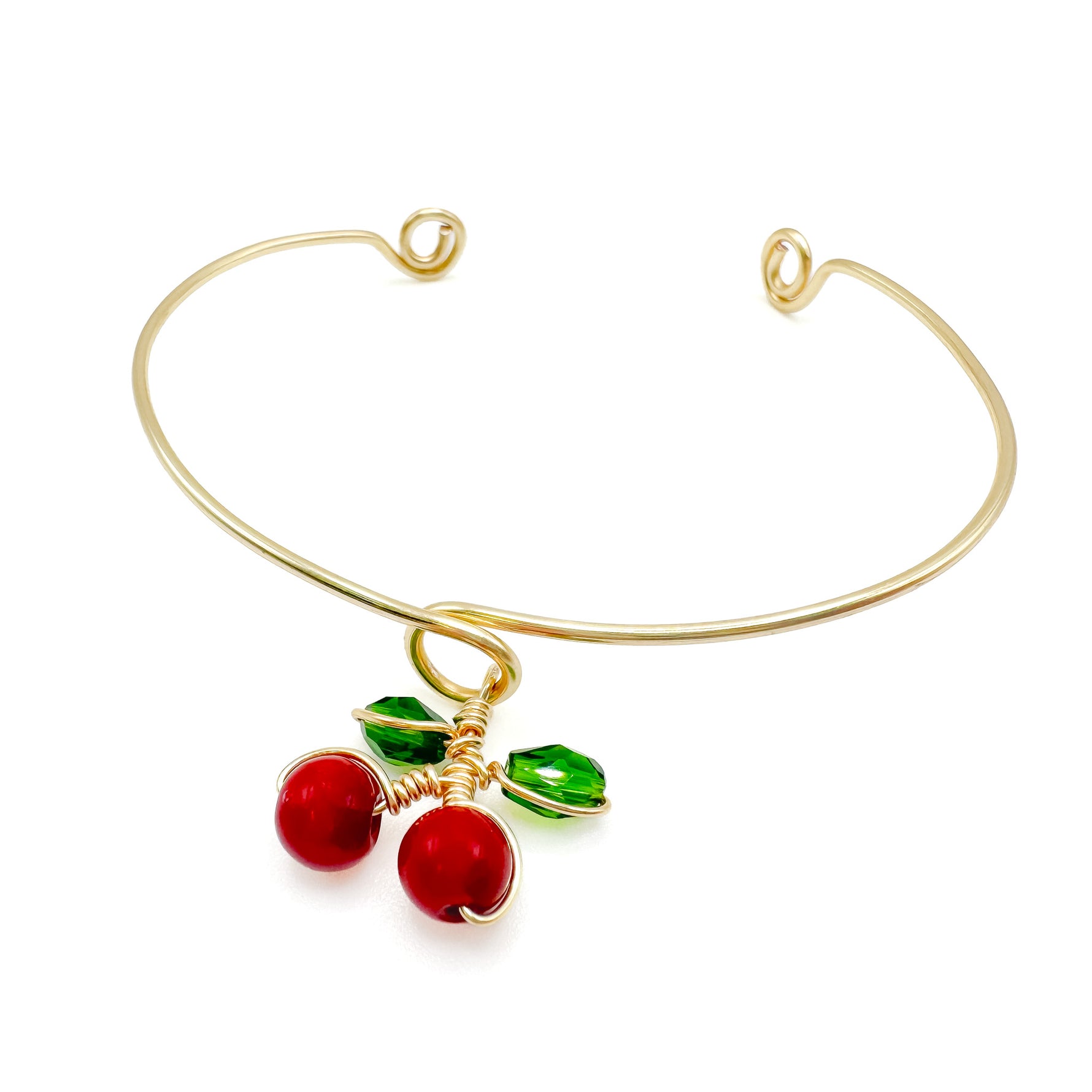 Red cherry gold bangle bracelet