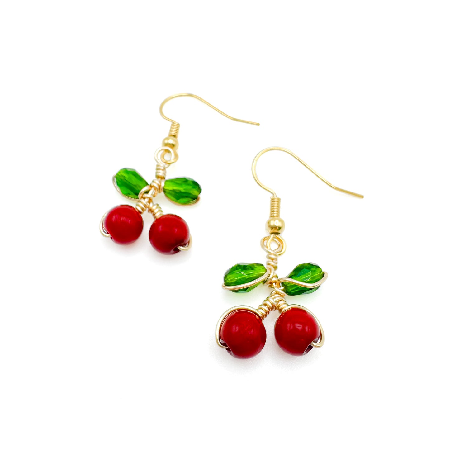 Red cherry gold dangle earrings
