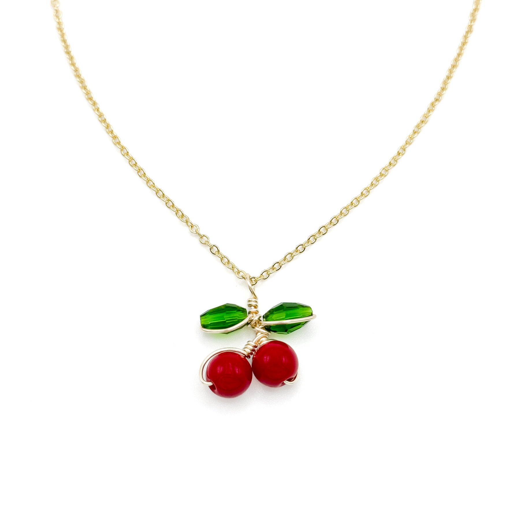 Red cherry short gold necklace