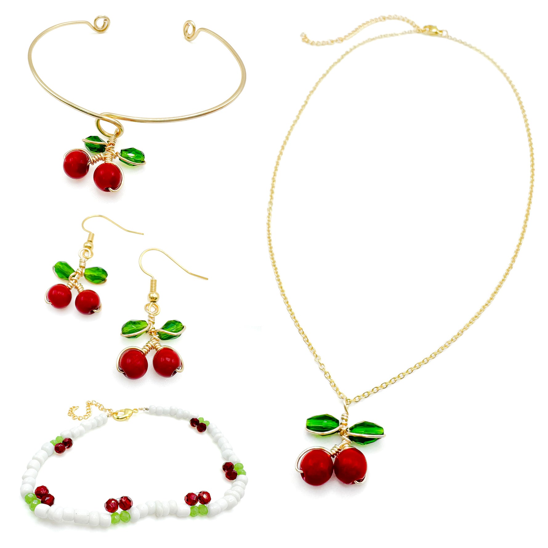 Red cherry gold jewelry set
