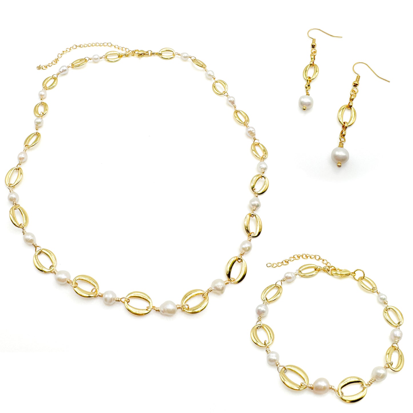 Gold pearl chain jewelry set