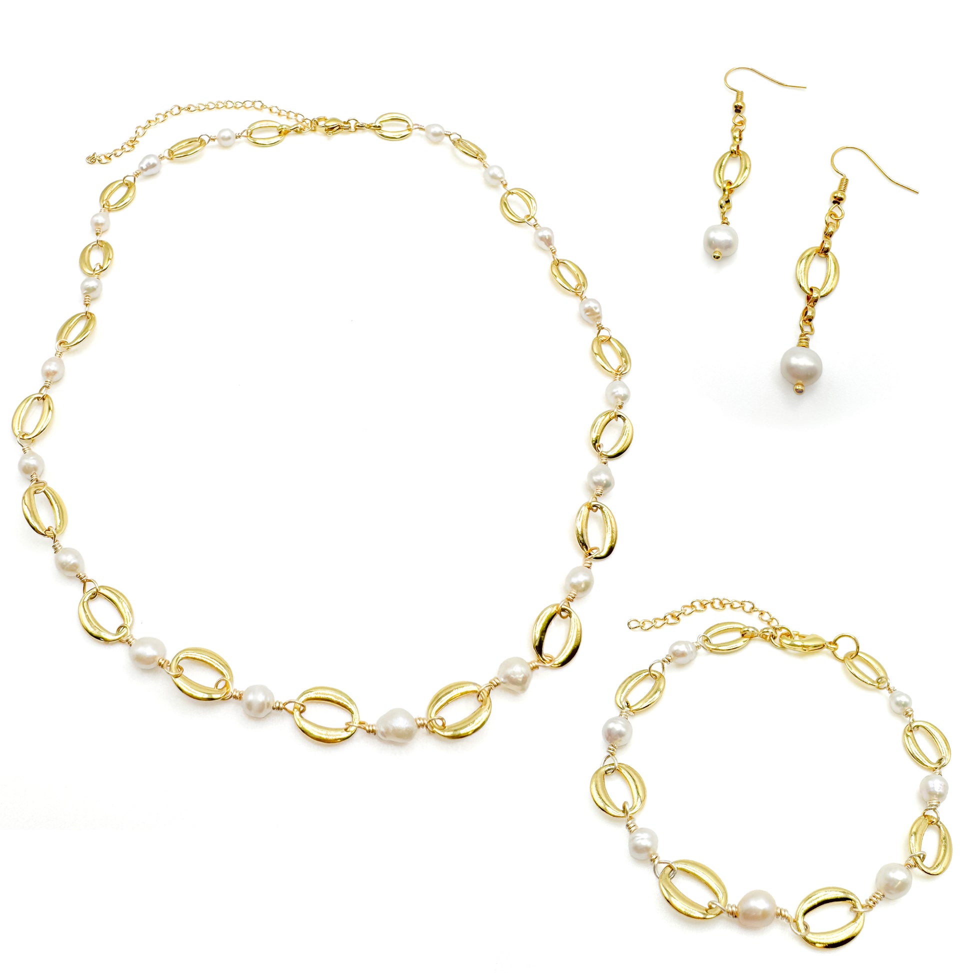 Gold pearl chain jewelry set