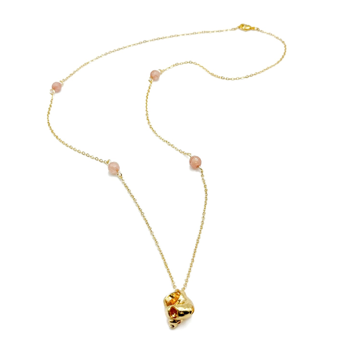 Rose quartz gold seashell necklace