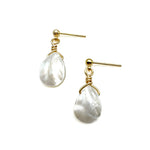 Teardrop mother of pearl and gold drop stud earrings