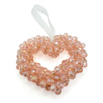 Pink crystal beaded chunky heart ornament with white ribbon