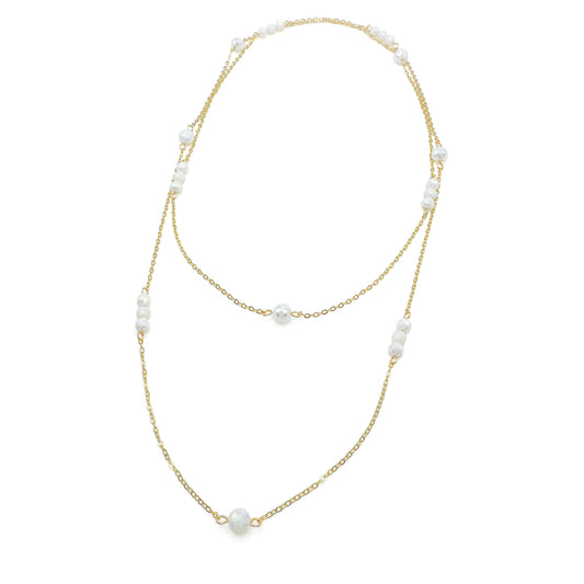 Iridescent crystal gold long necklace