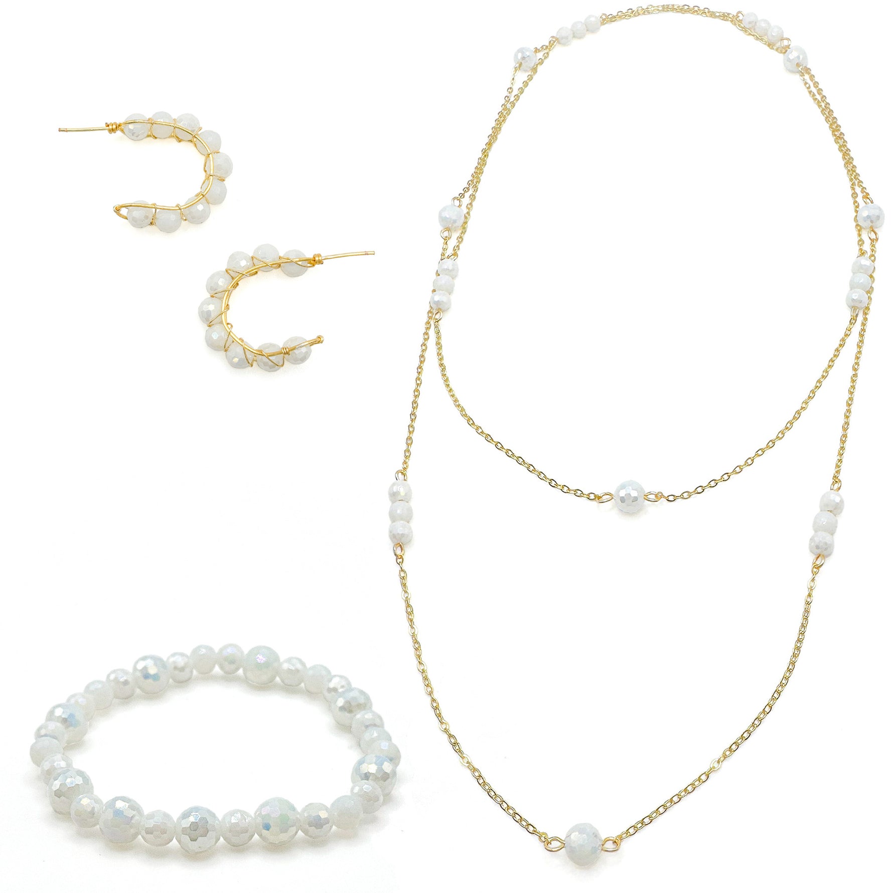 Iridescent crystal gold jewelry