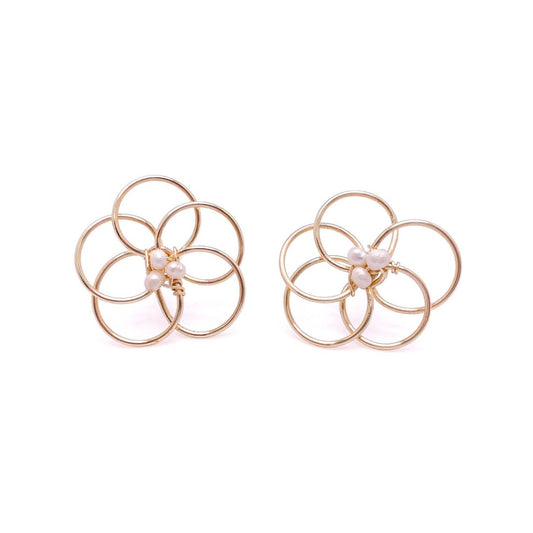 Pearl gold flower stud earrings