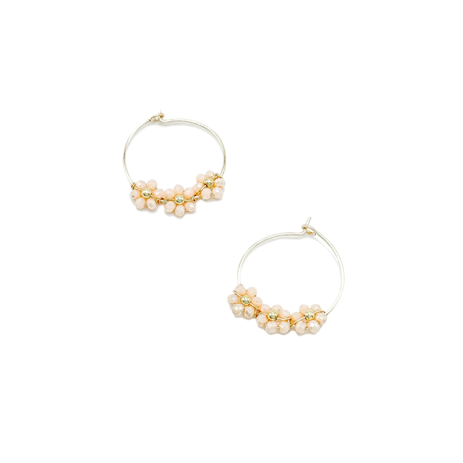 Peach daisy flower gold earrings