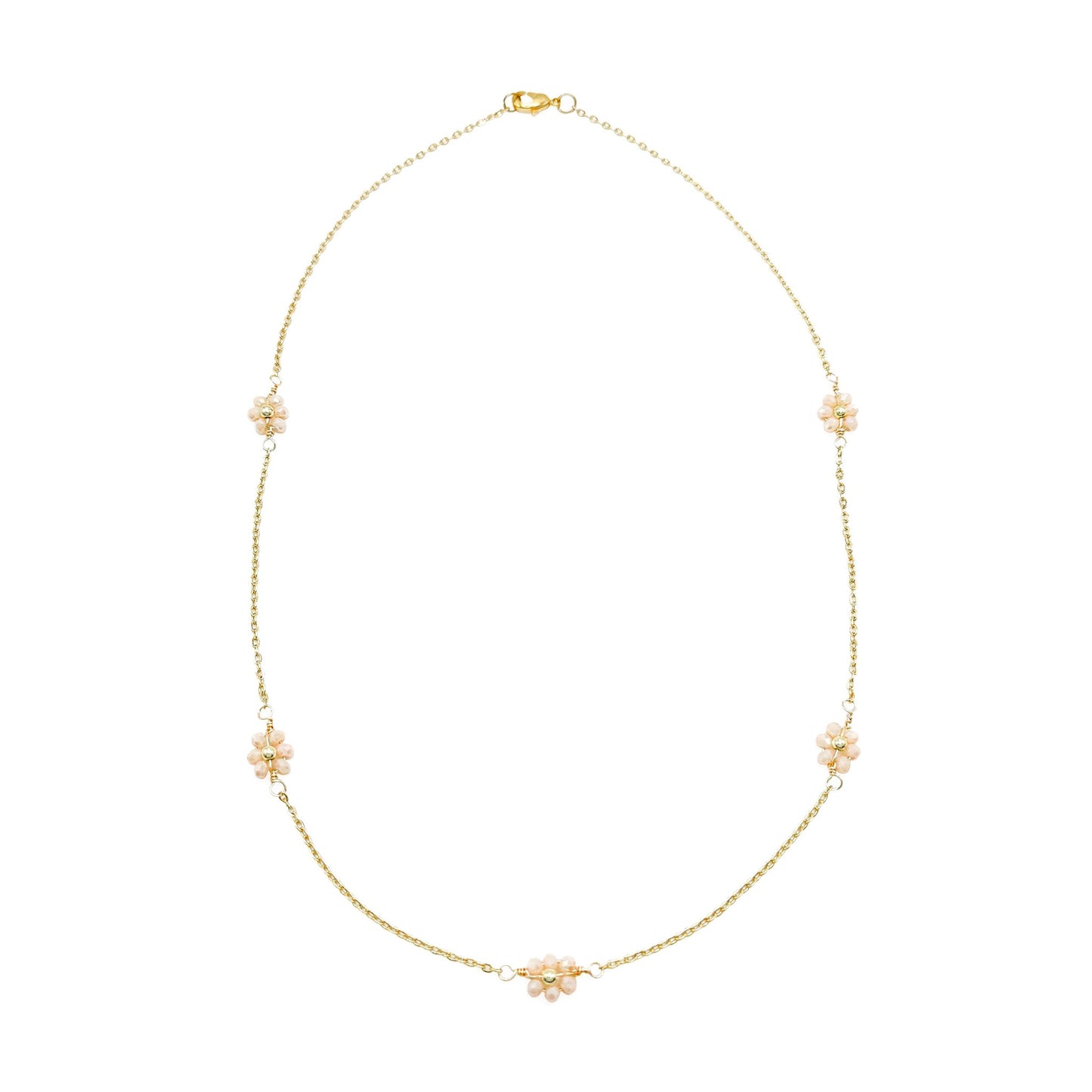 Peach daisy flower gold necklace