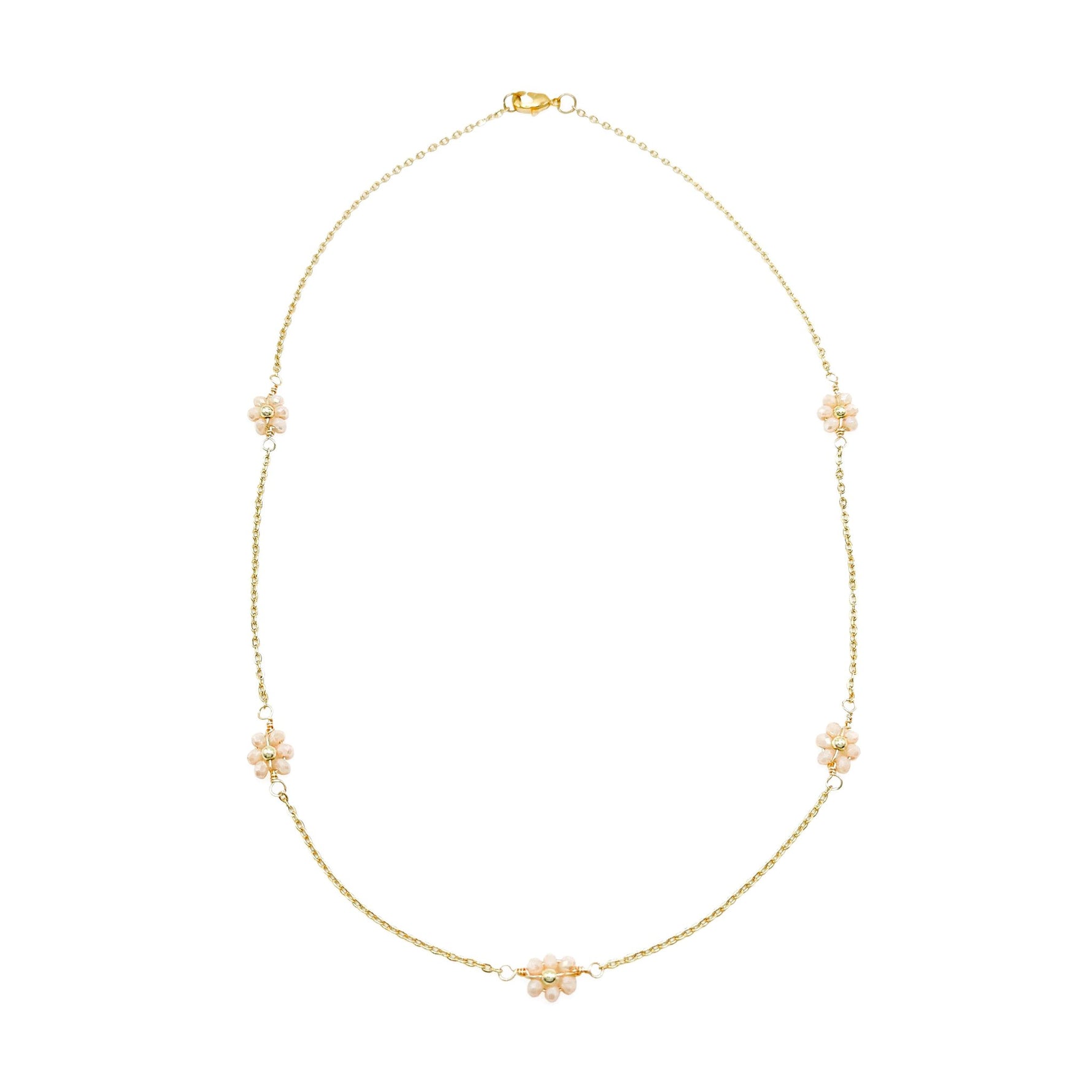Peach daisy flower gold necklace