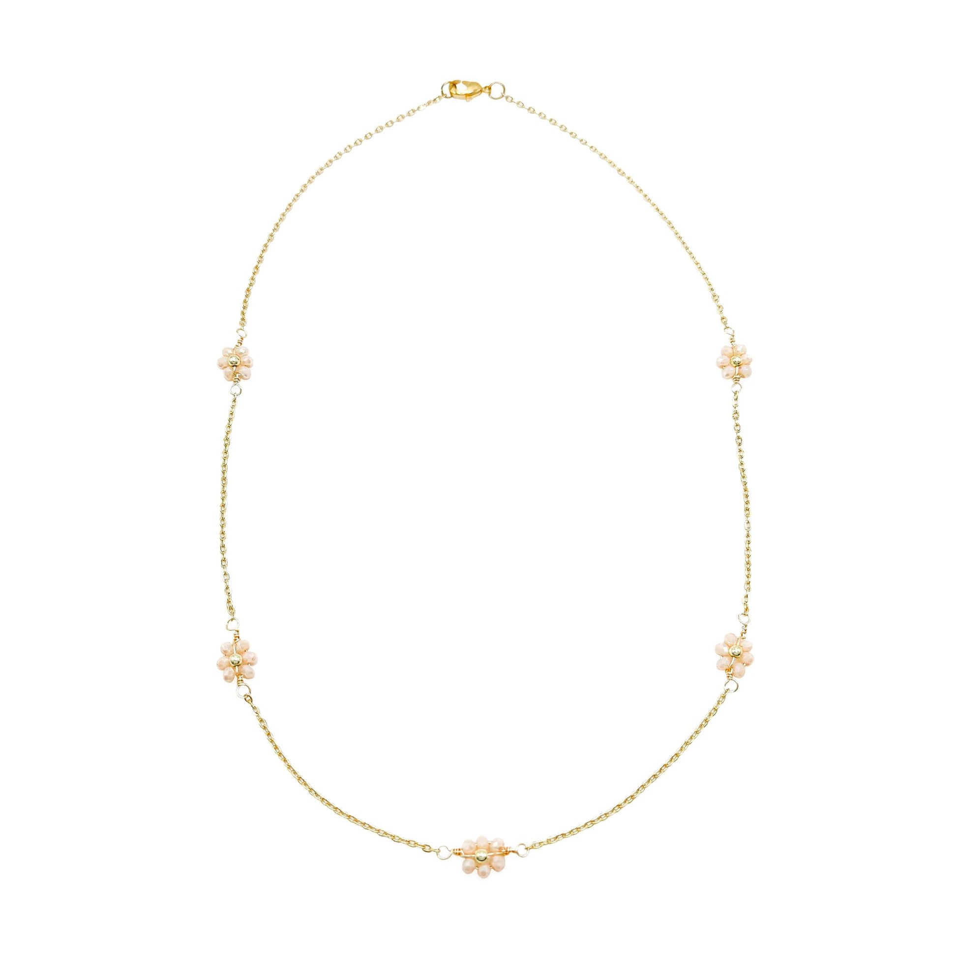 Peach daisy flower gold necklace