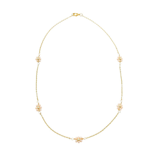 Peach daisy flower gold necklace