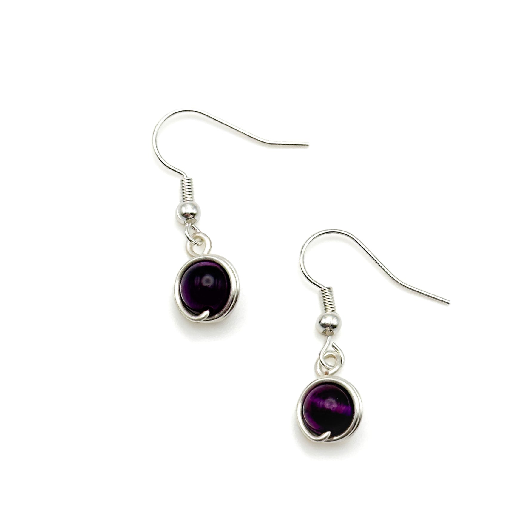 Purple tiger's eye silver dangle earrings