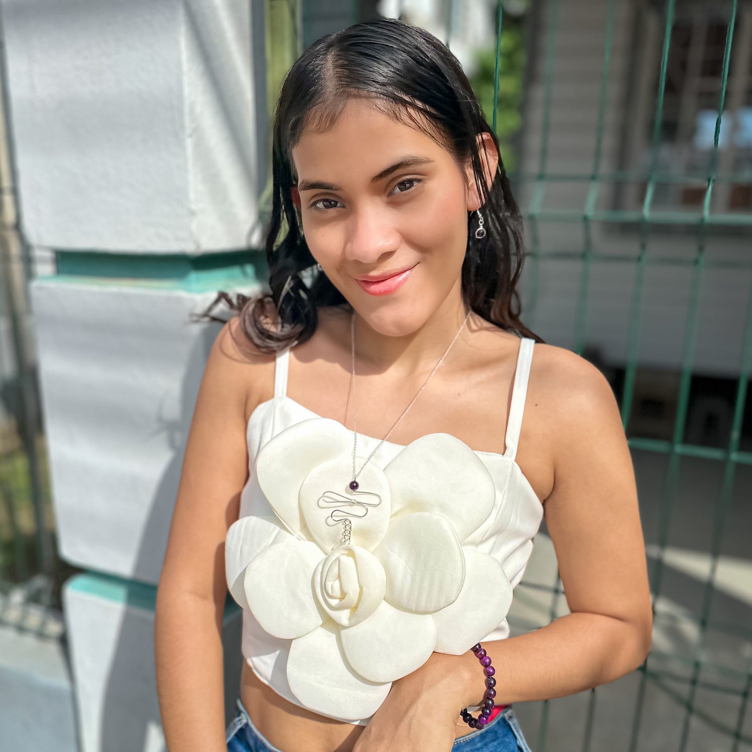 Damsel silver dragonfly and purple tigers eye necklace