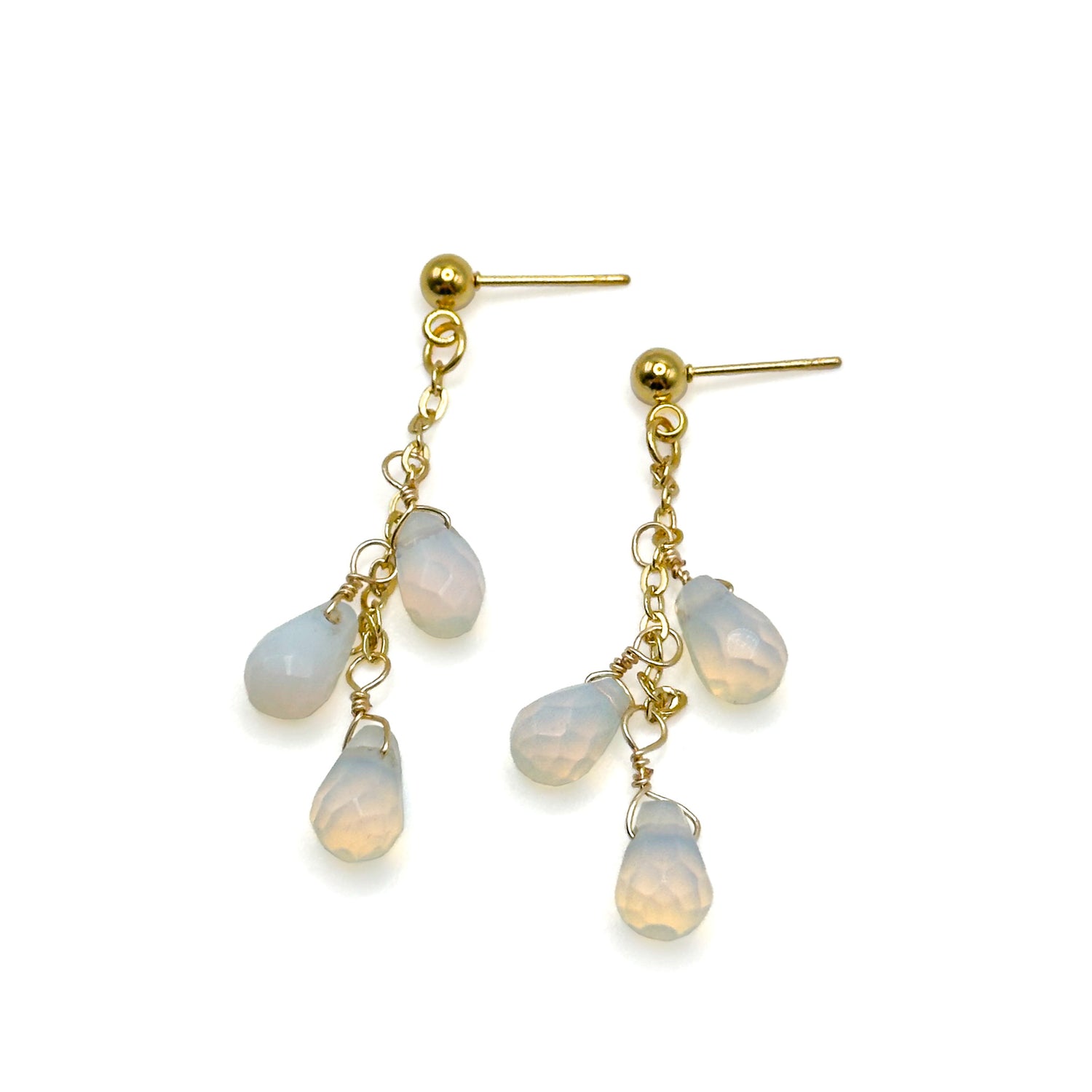 Dancing opalite and gold bead post cascading earrings