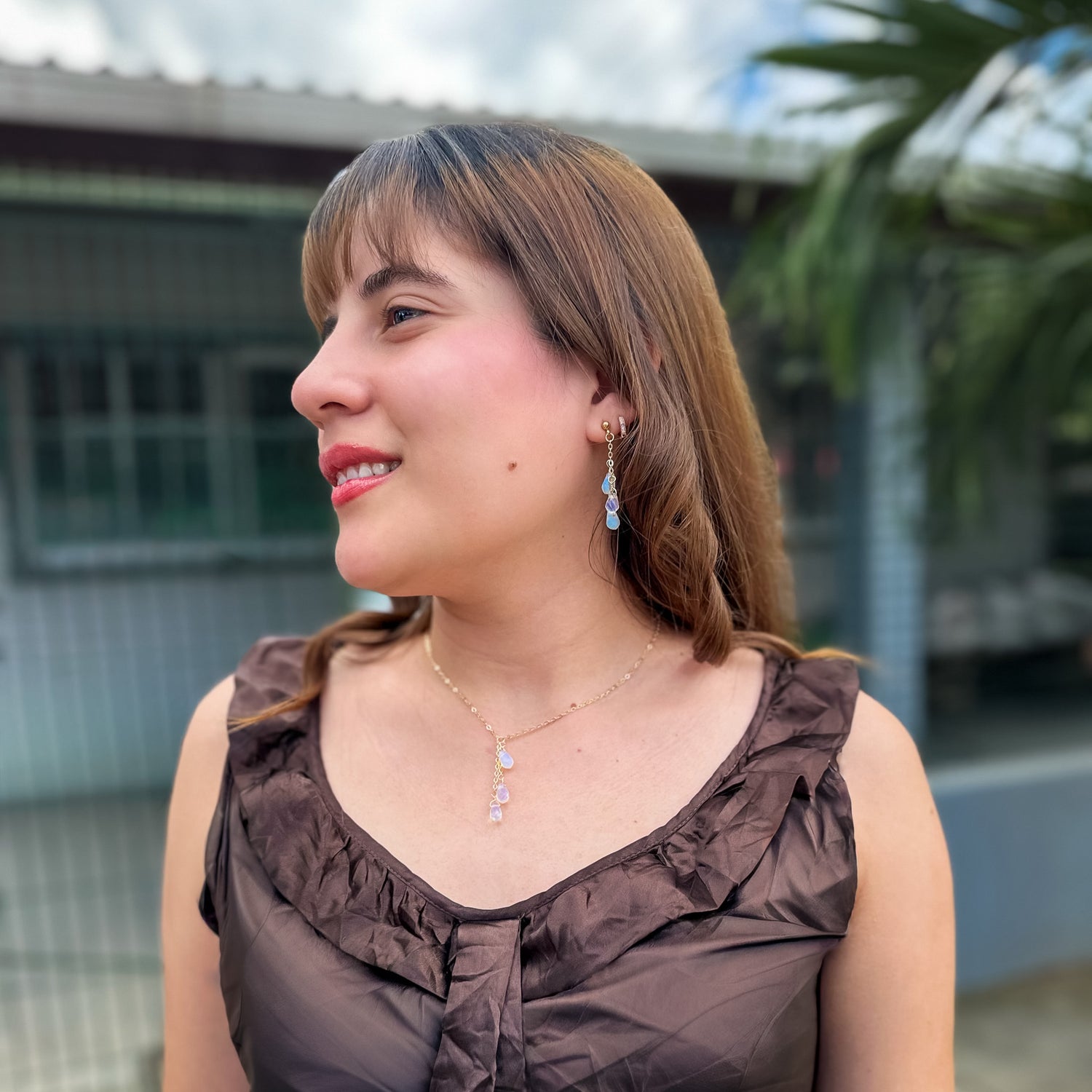 Dancing opalite and gold chain necklace