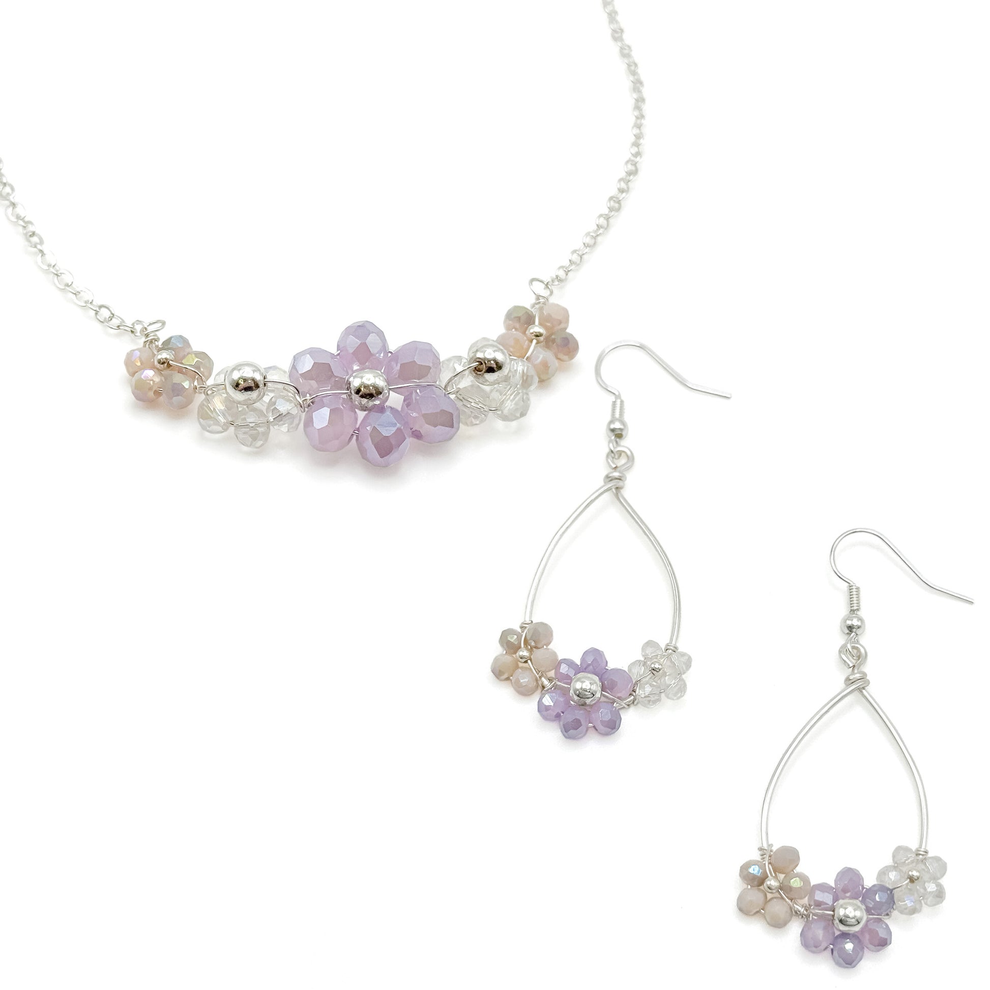 Purple crystal flower silver jewelry