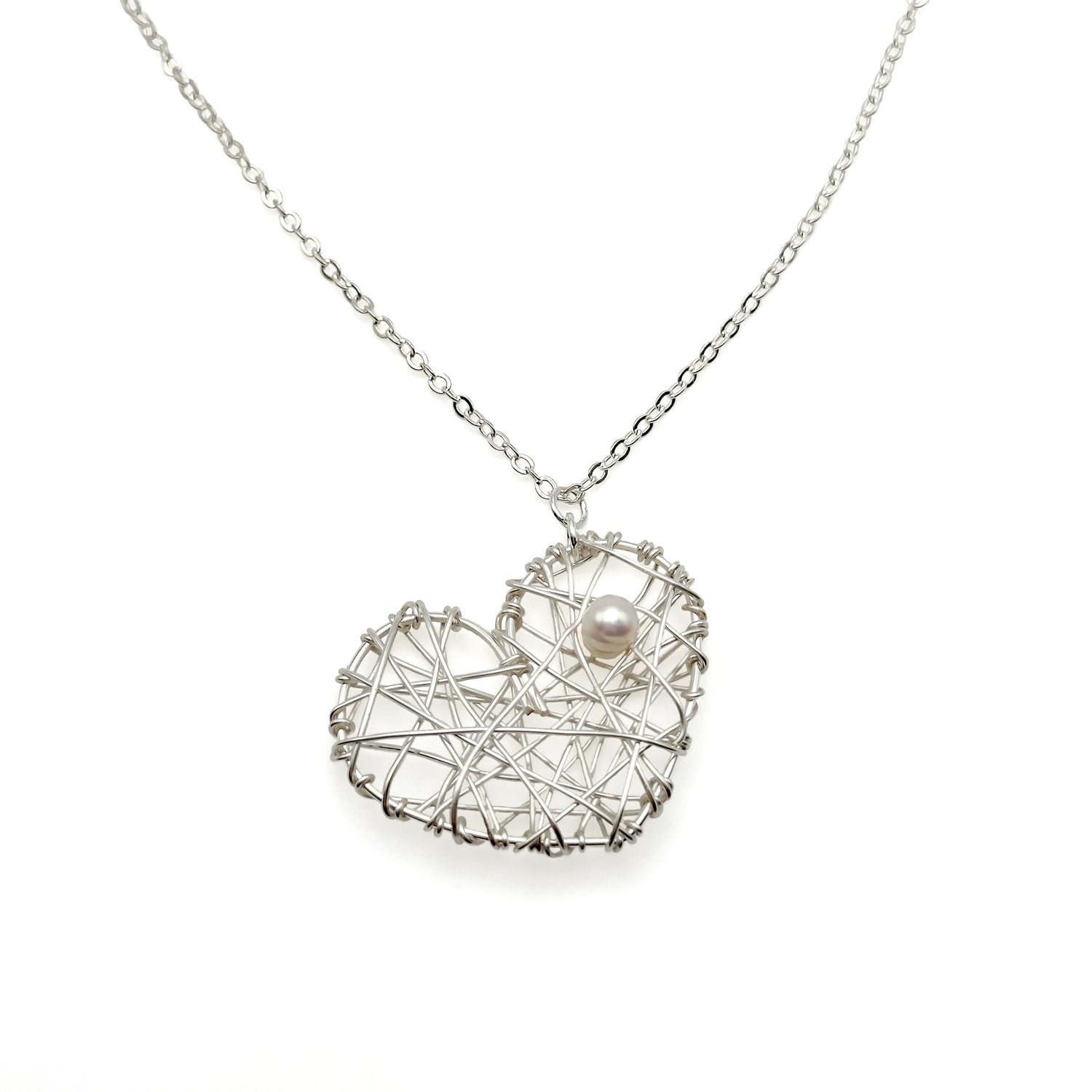 Dear Heart silver and pearl pendant necklace