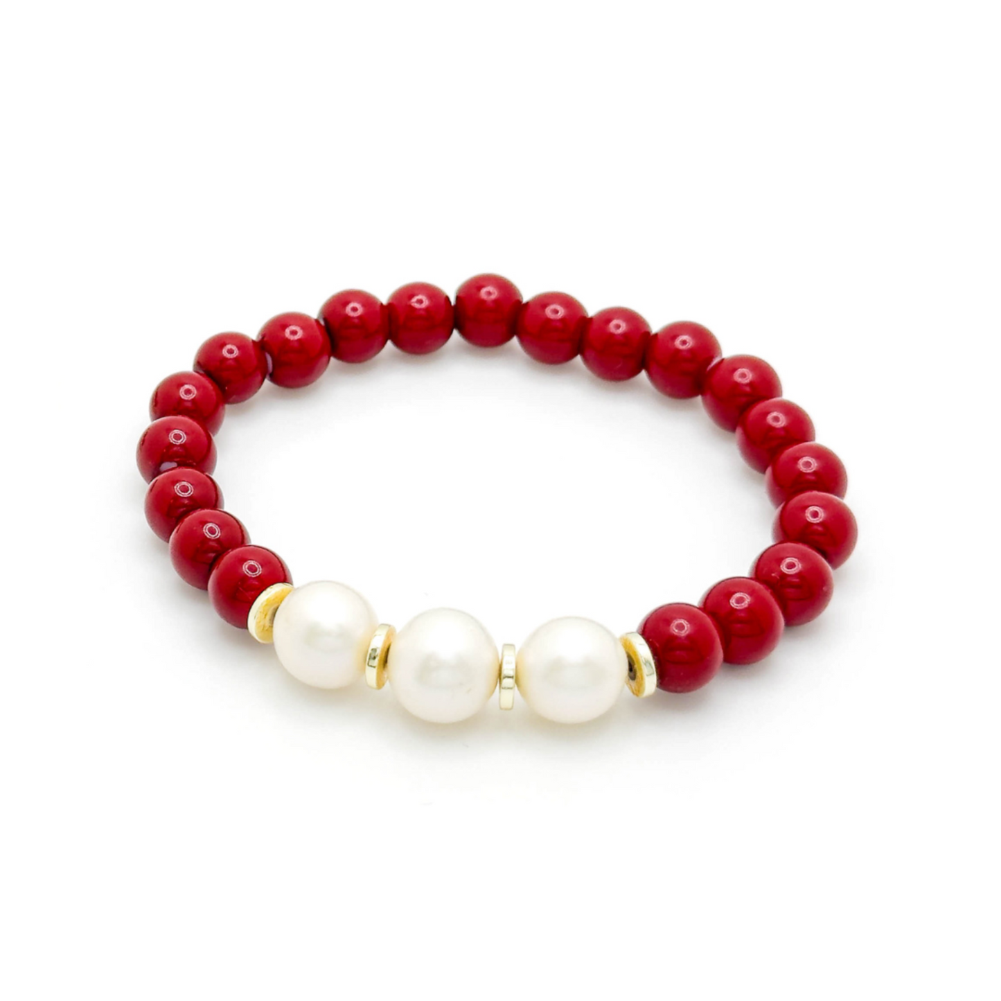 Red pearl gold stretch bracelet