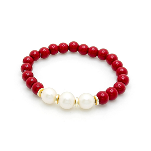 Red pearl gold stretch bracelet