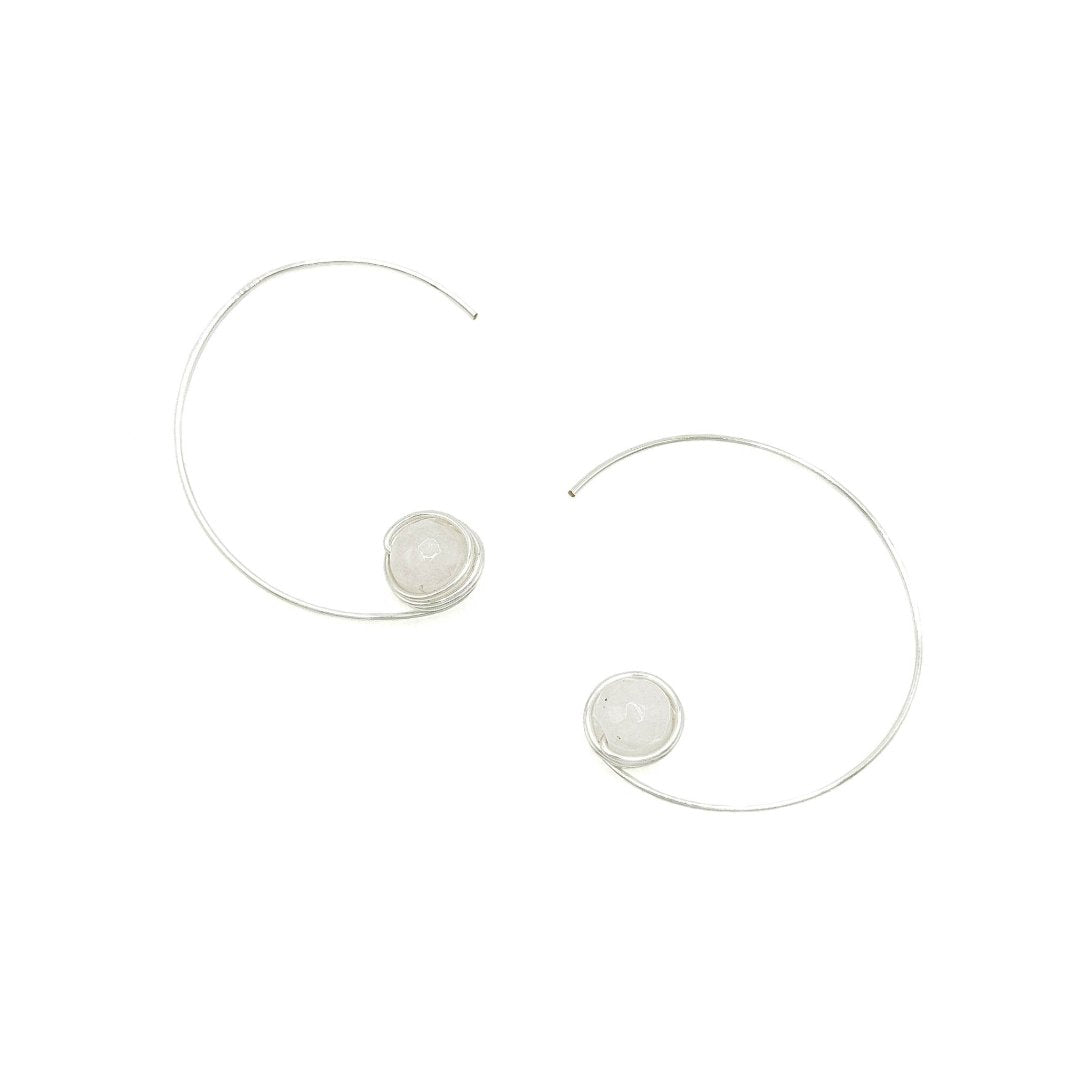 White jade silver threader earrings