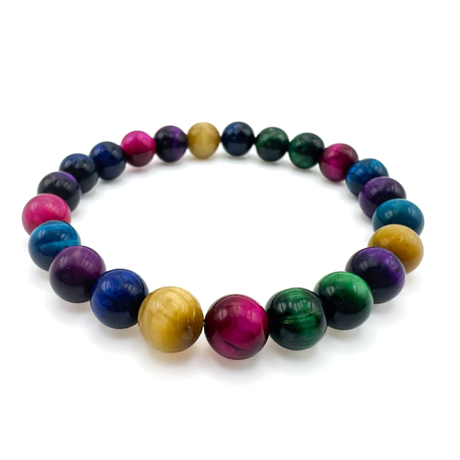 Multicolor tiger's eye beaded stretch bracelet
