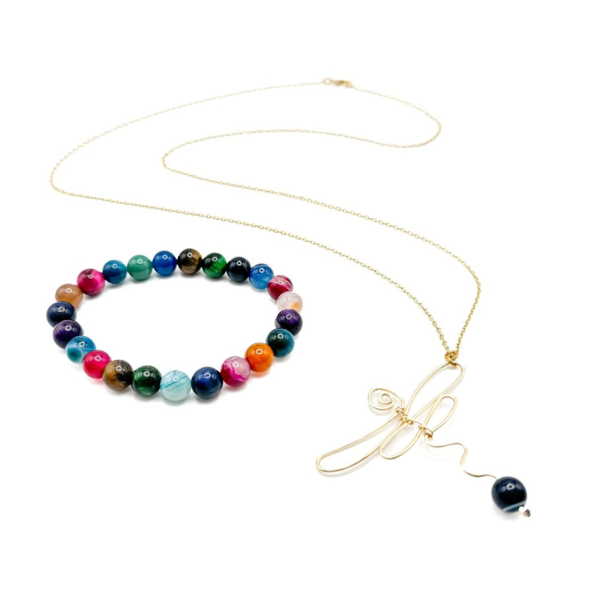 Multicolor agate gold dragonfly jewelry