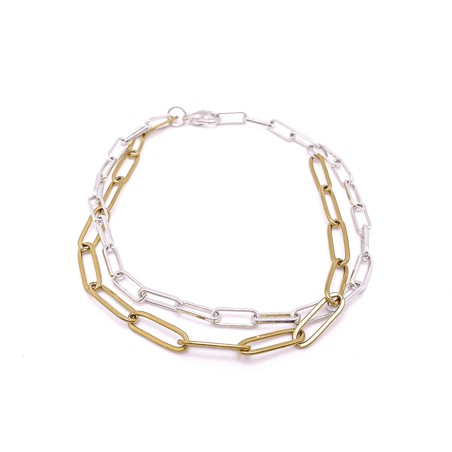 Mixed metal gold silver paperclip bracelet