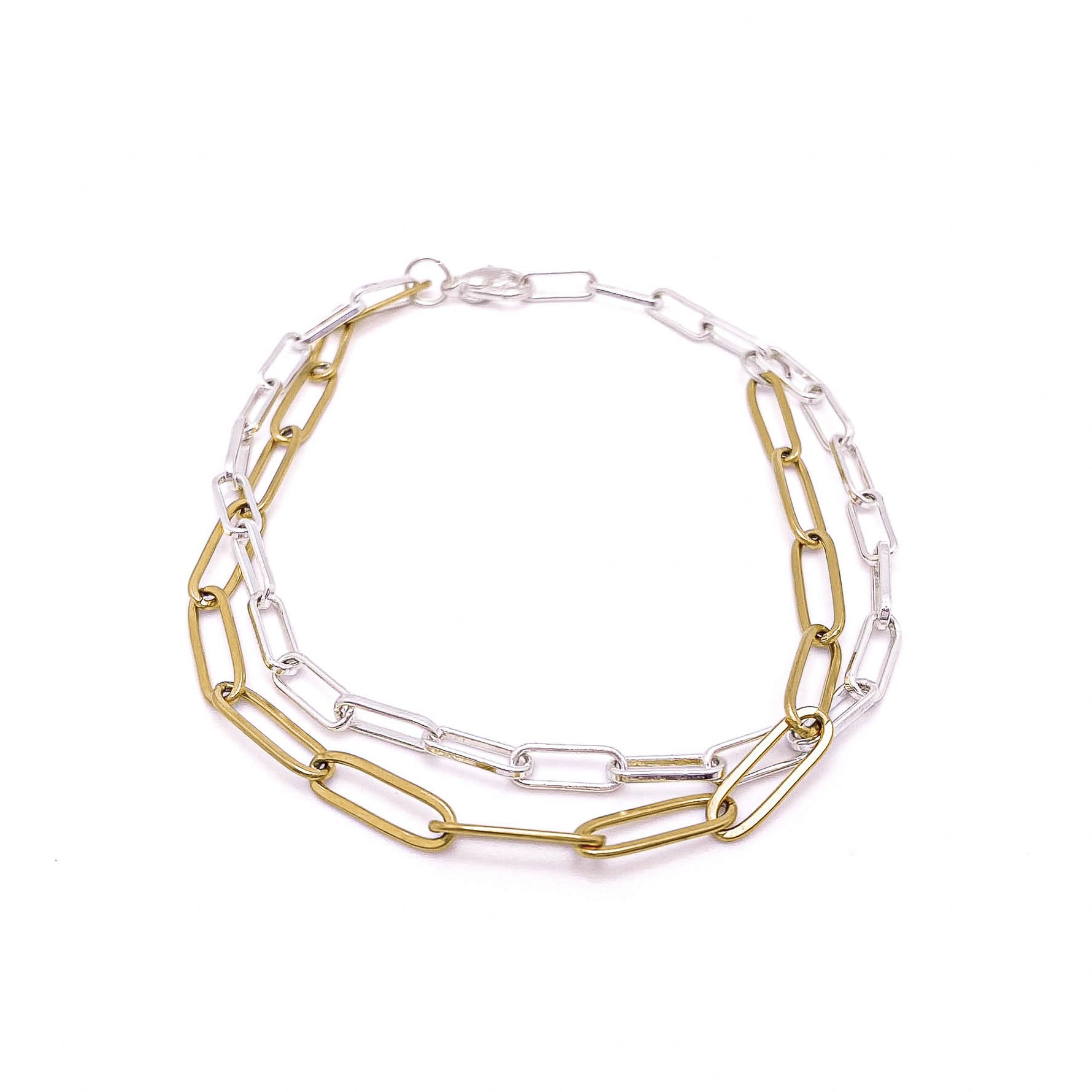 Mixed metal gold silver paperclip bracelet
