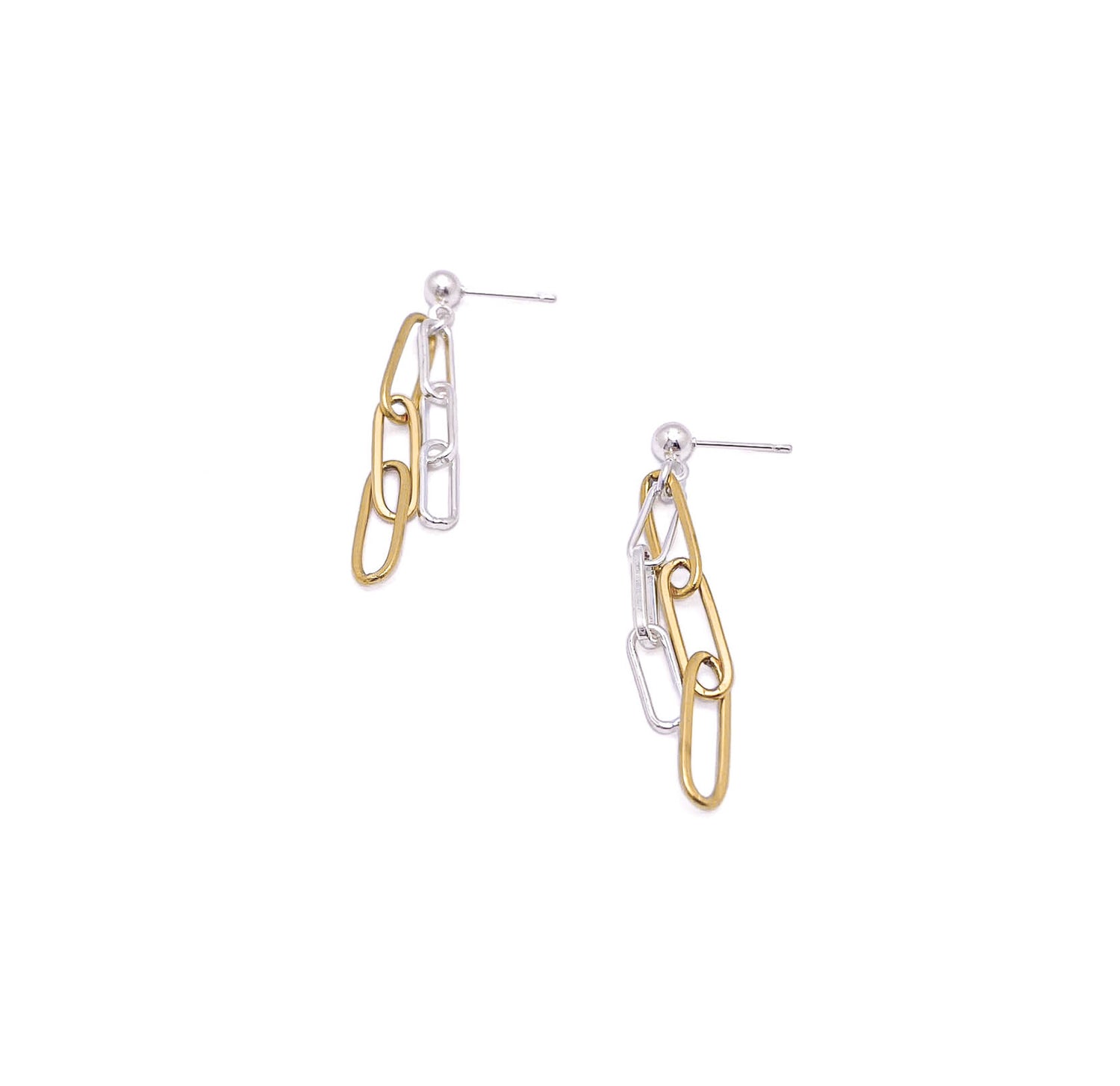 Mixed metal silver gold paperclip chain earrings