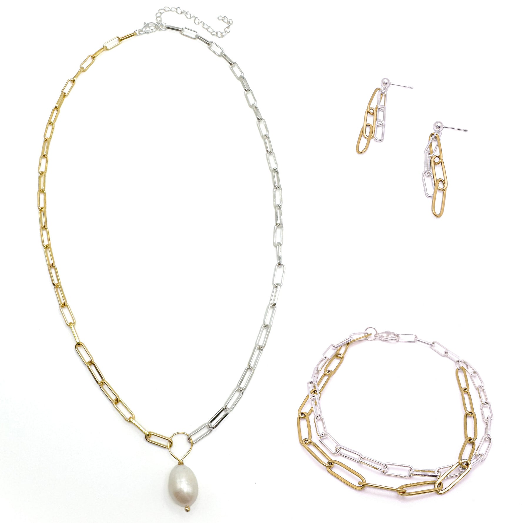 Mixed metal paperclip chain jewelry