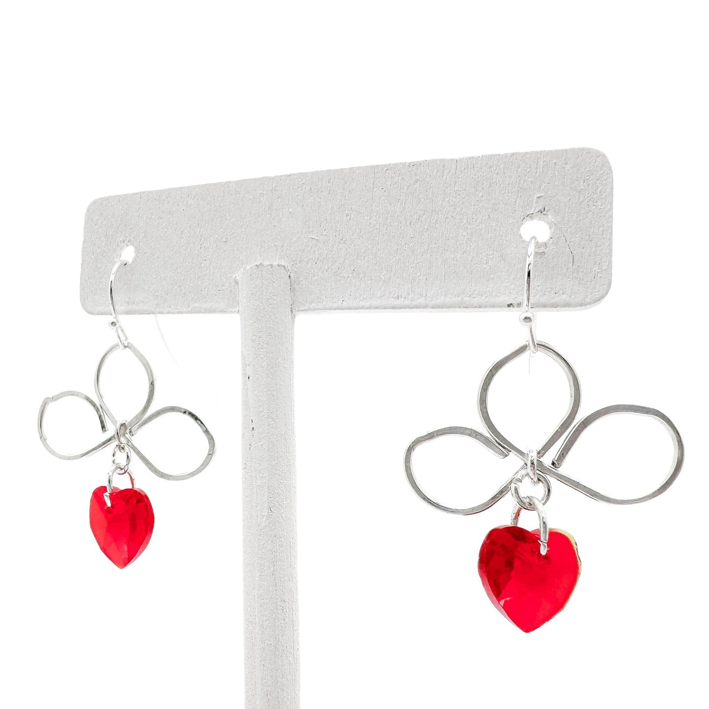 Red heart silver Valentine earrings