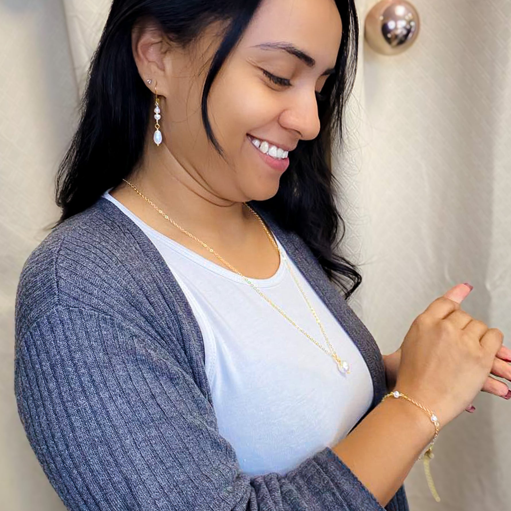 Pearl gold jewelry modeled