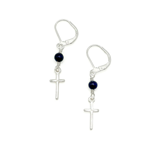 Lapis lazuli silver cross earrings