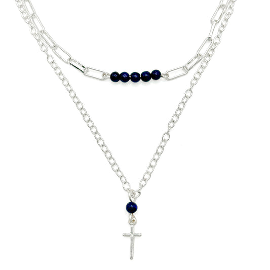 Lapis lazuli silver cross necklace