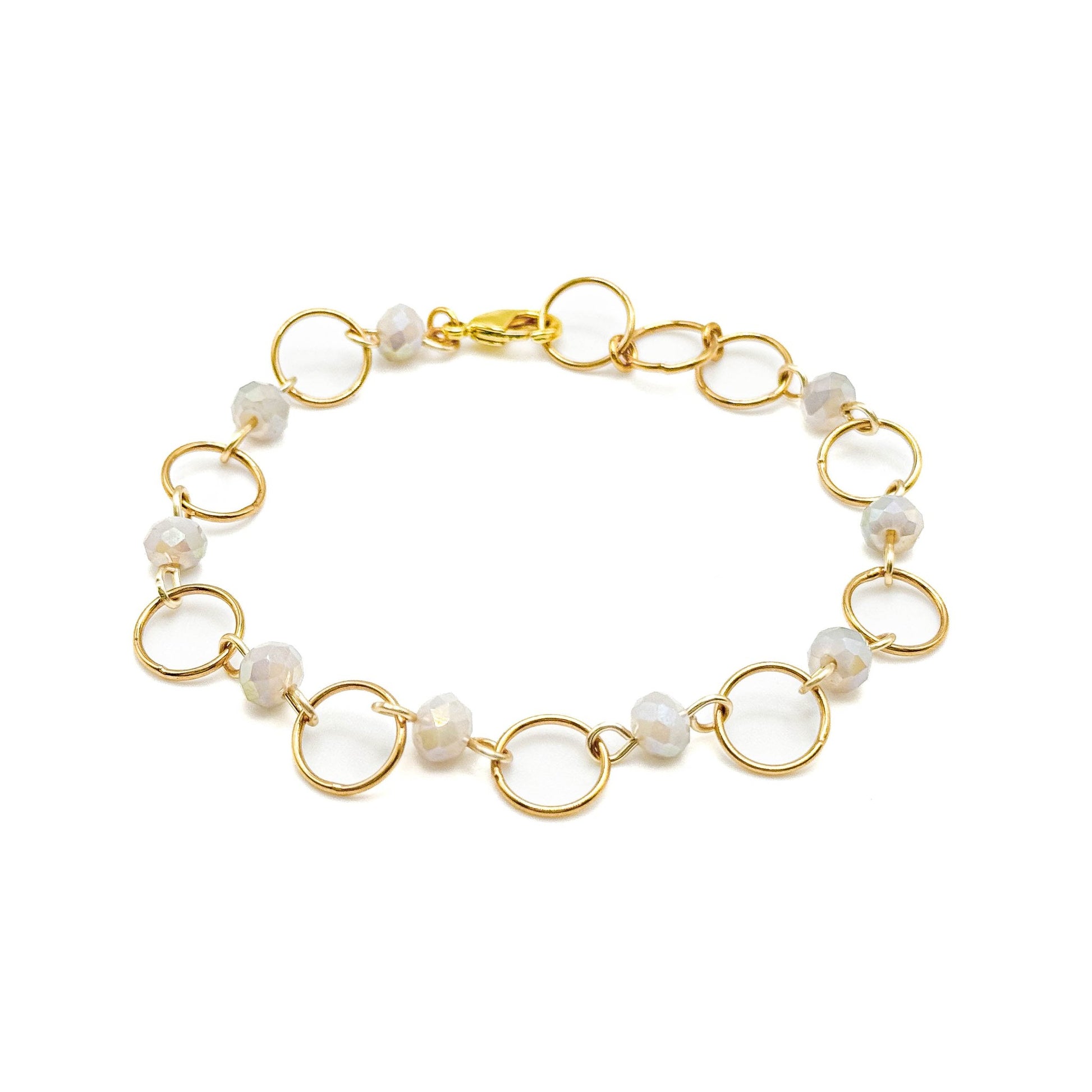 White iridescent crystal gold bracelet