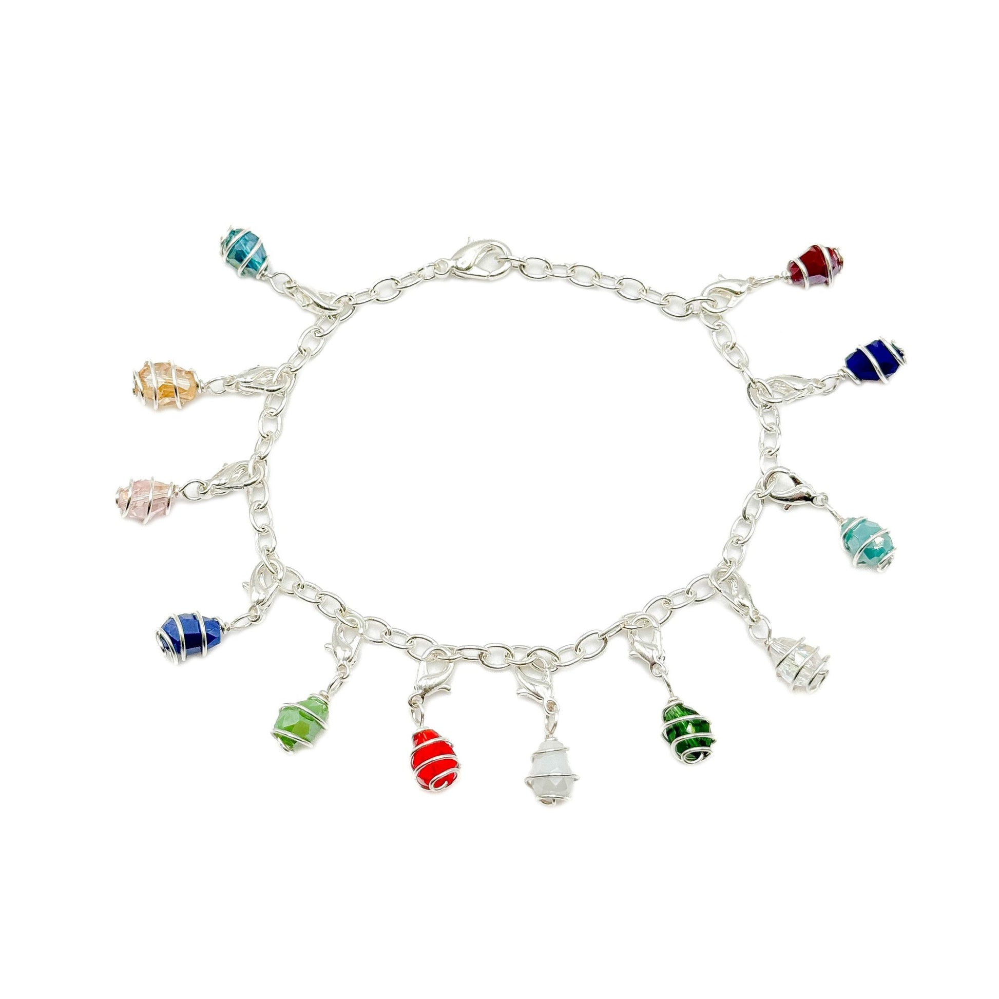 Birthstone charms silver customizable bracelet