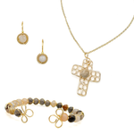 Brown agate gold cross jewelry