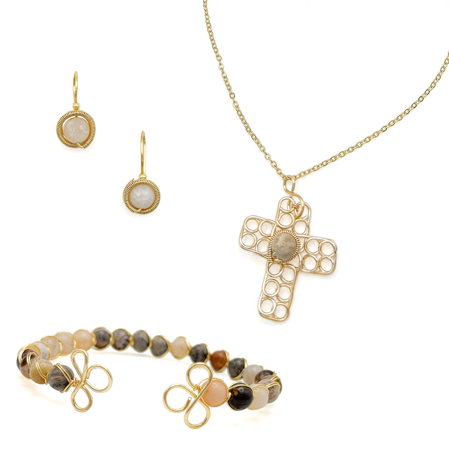 Brown agate gold cross jewelry