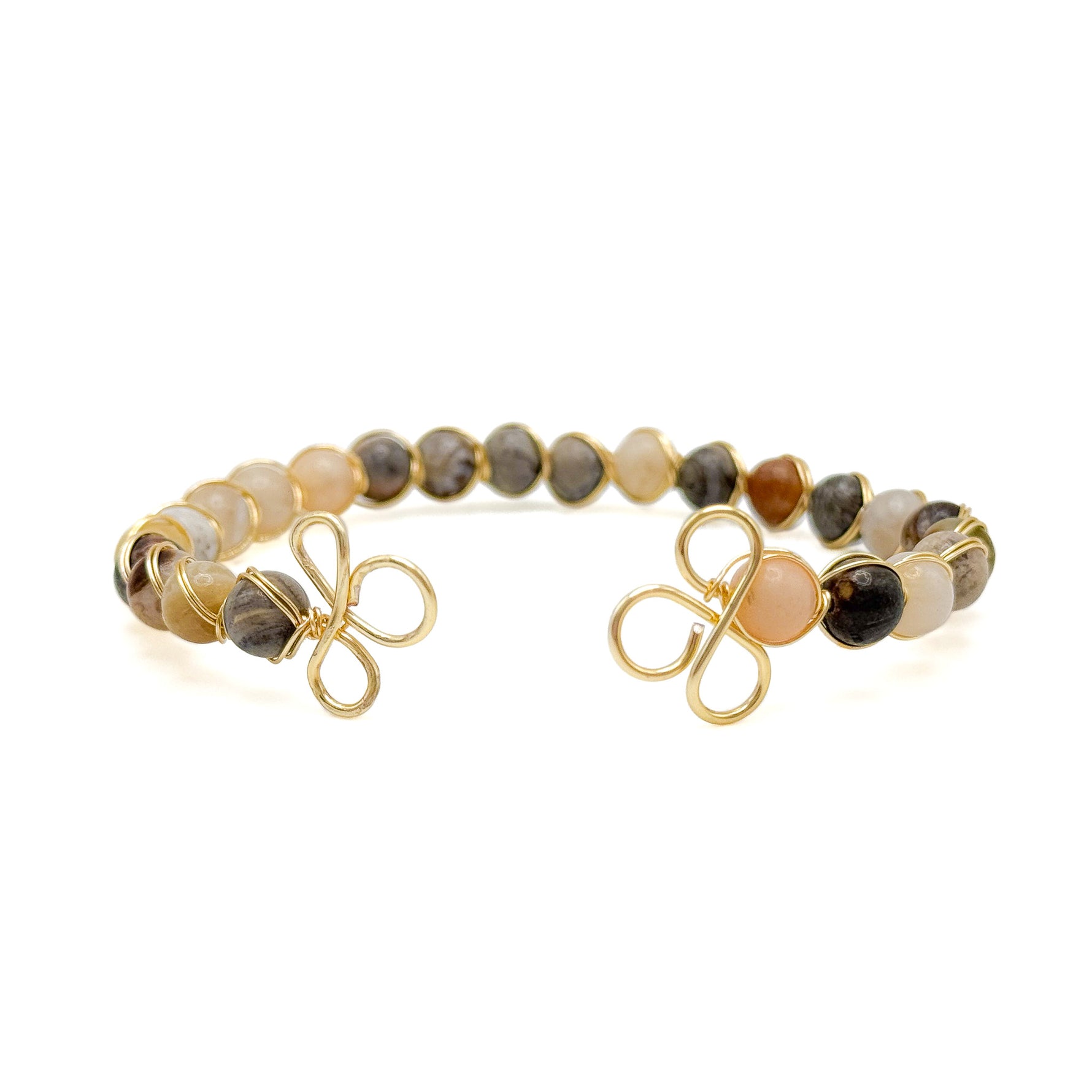 Brown agate gold bangle bracelet