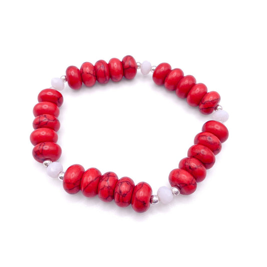 Red turquoise silver stretch bracelet