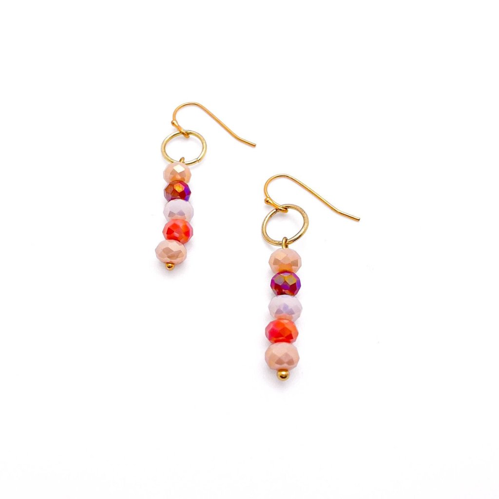 Multicolor pink red gold earrings