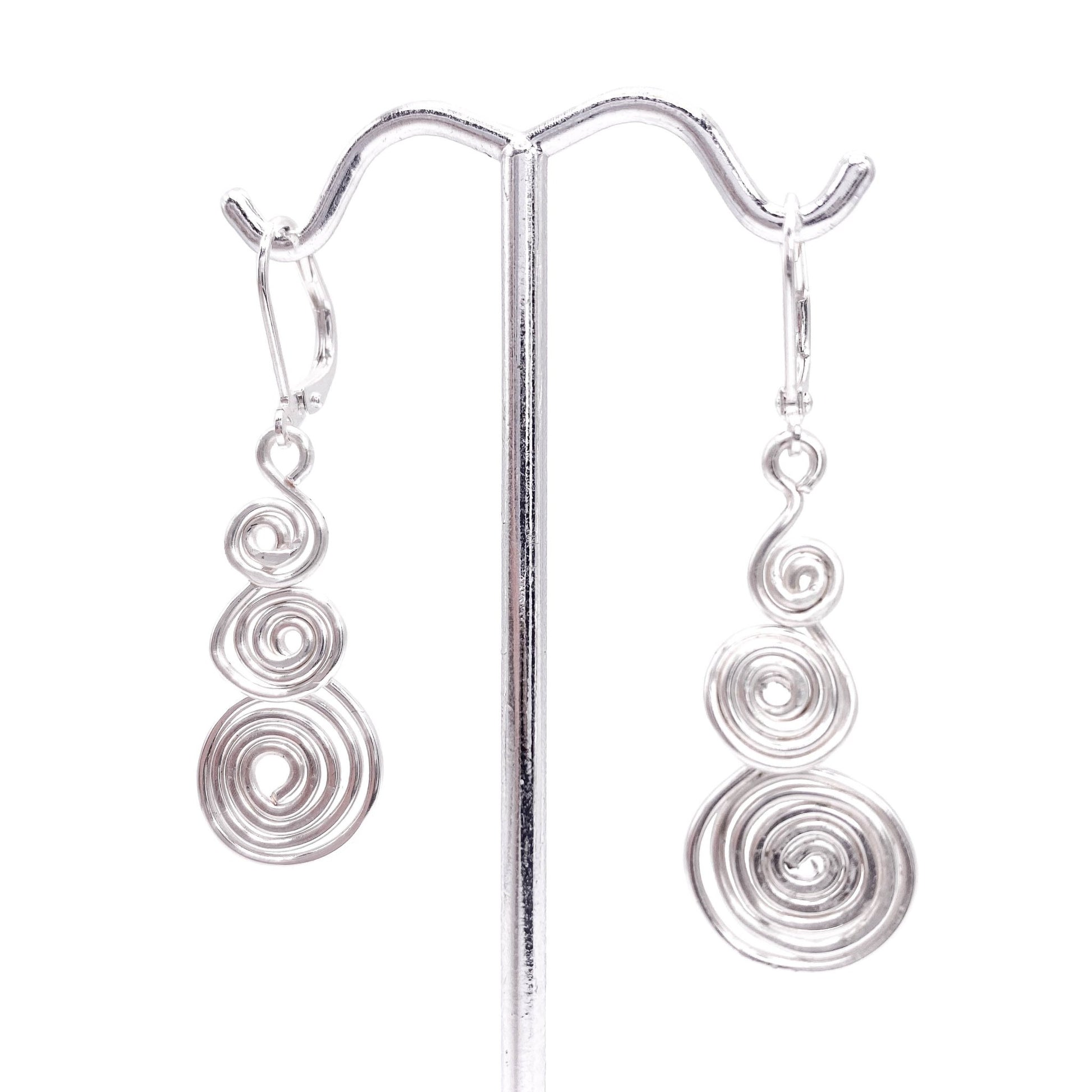 Silver swirl snowman winter earrings