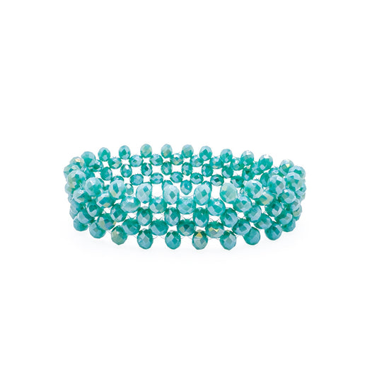 Turquoise crystal woven stretch bracelet